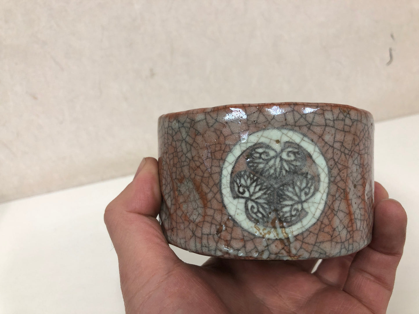 Y3939 CHAWAN Ofuke-ware kintsugi Aoi crest Japan antique tea ceremony bowl cup