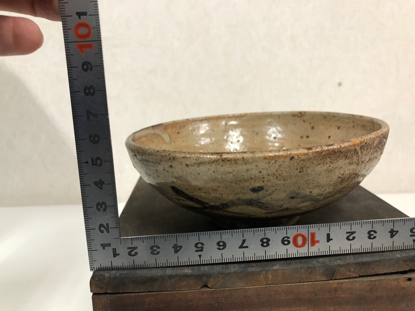 Y3940 CHAWAN Mino-ware flat kintsugi box Japan antique tea ceremony bowl pottery