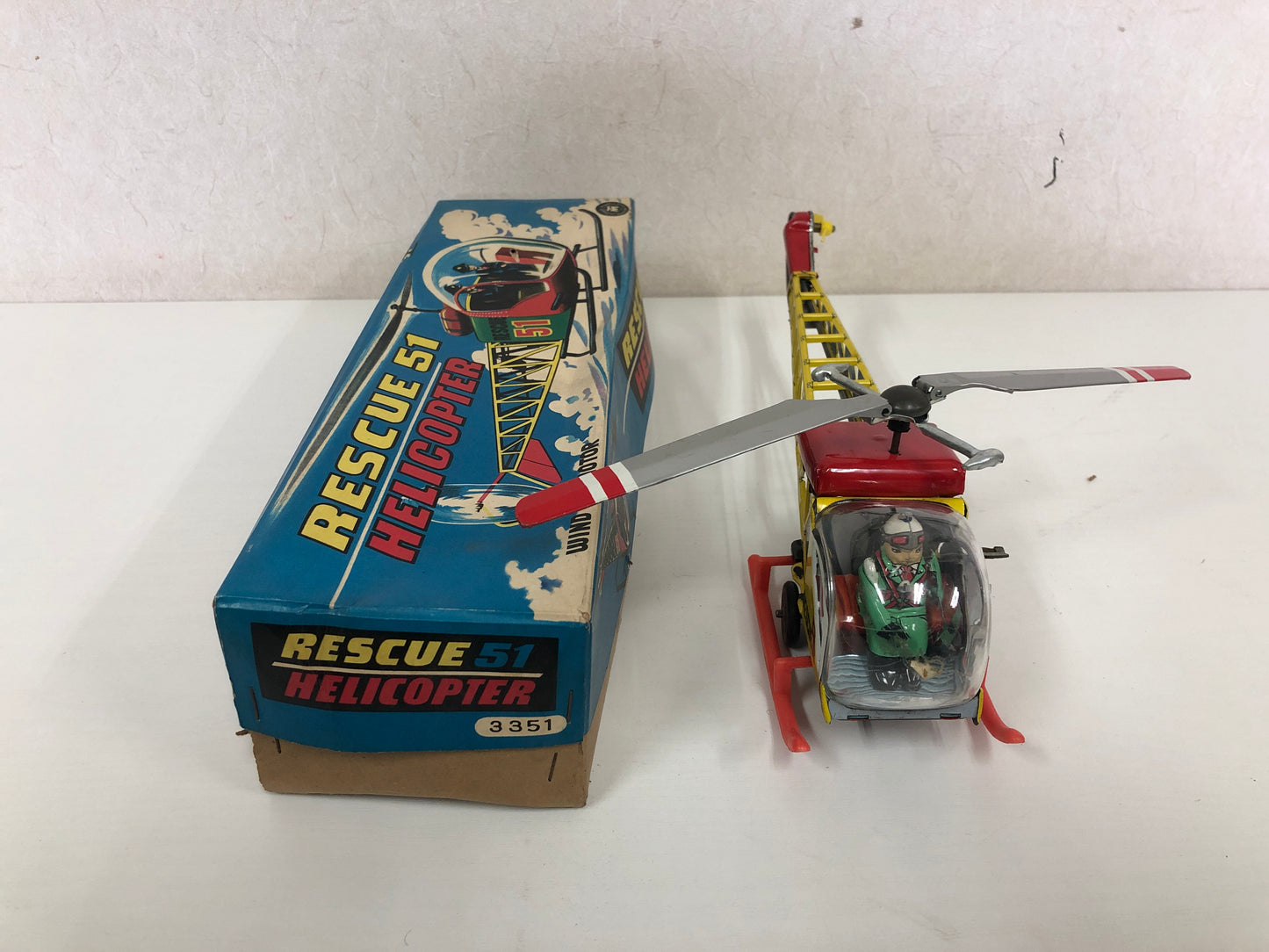 Y3966 TIN TOY Masudaya Helicopter chopper copter box Japanese antique vintage