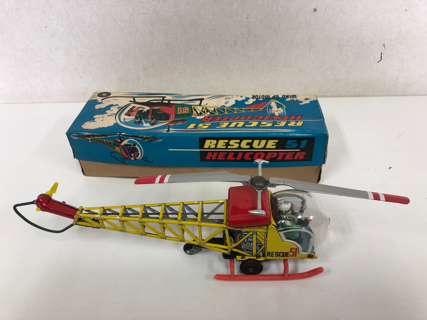 Y3966 TIN TOY Masudaya Helicopter chopper copter box Japanese antique vintage