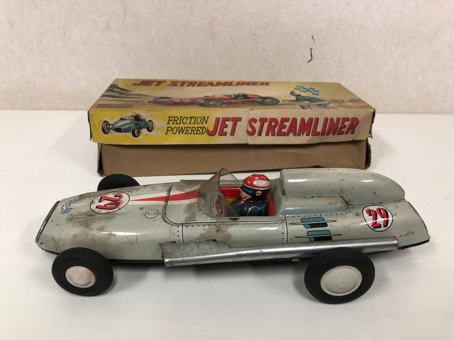 Y3968 TIN TOY Jet Streamliner Racing Car box Japanese antique vintage vehicle