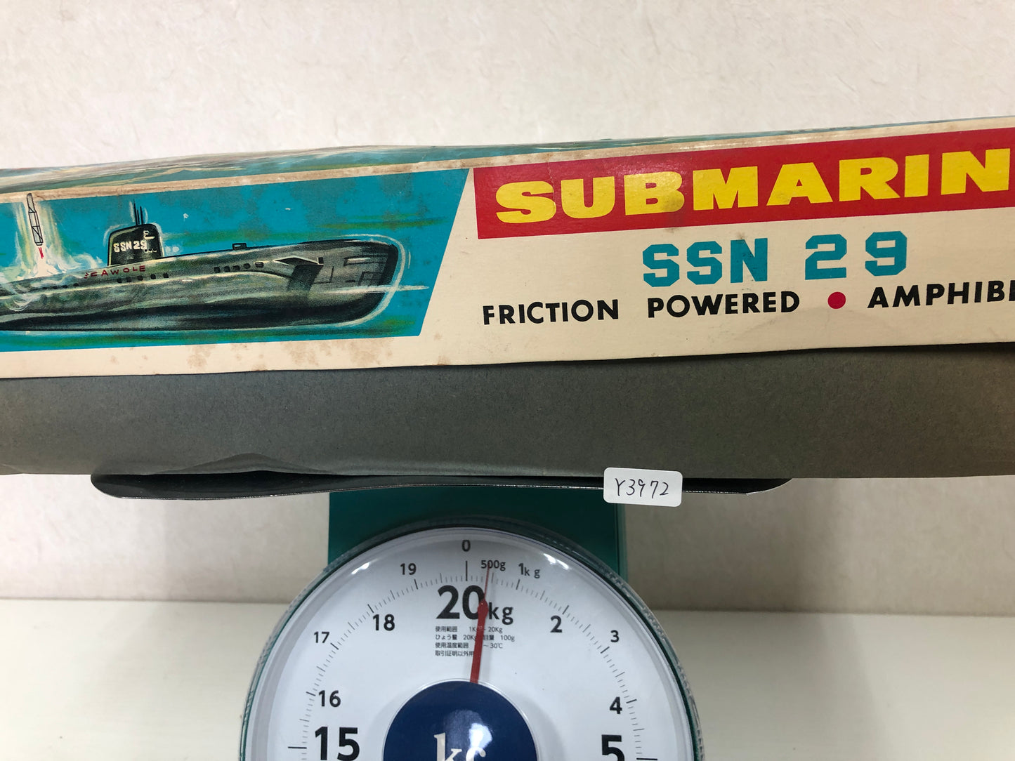 Y3972 TIN TOY Yonezawa Submarine watercraft box Japanese antique vintage