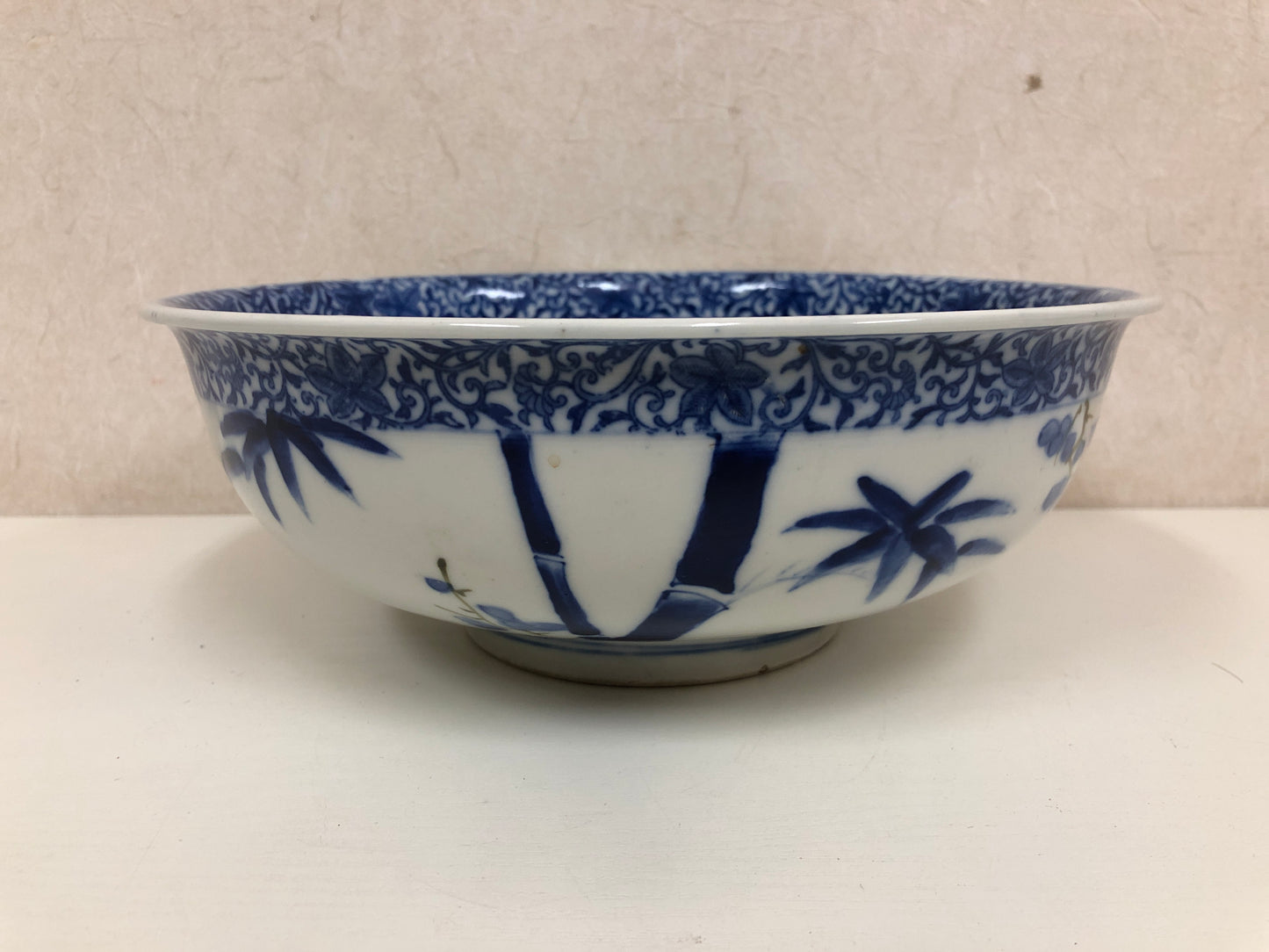 Y3985 CHAWAN Seto-ware Underglaze blue Flower Bird Japan confectionery bowl