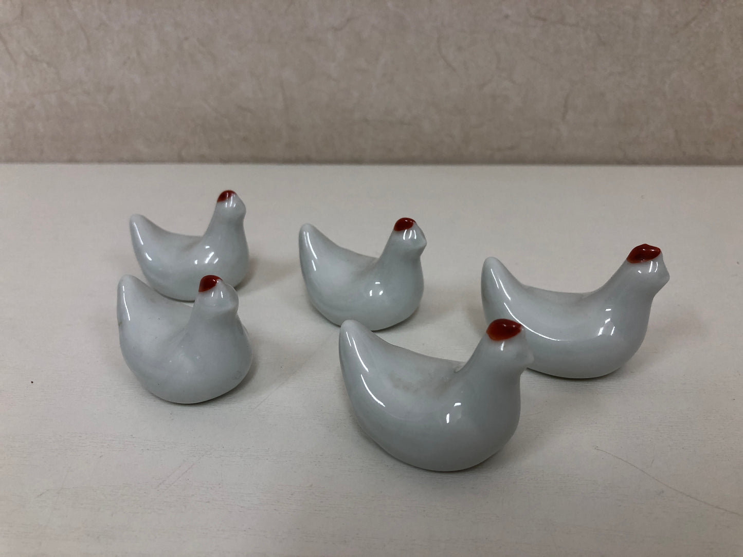 Y3987 OKIMONO Pottery Chopstick rest set of 5 Bird Japanese antique collectible