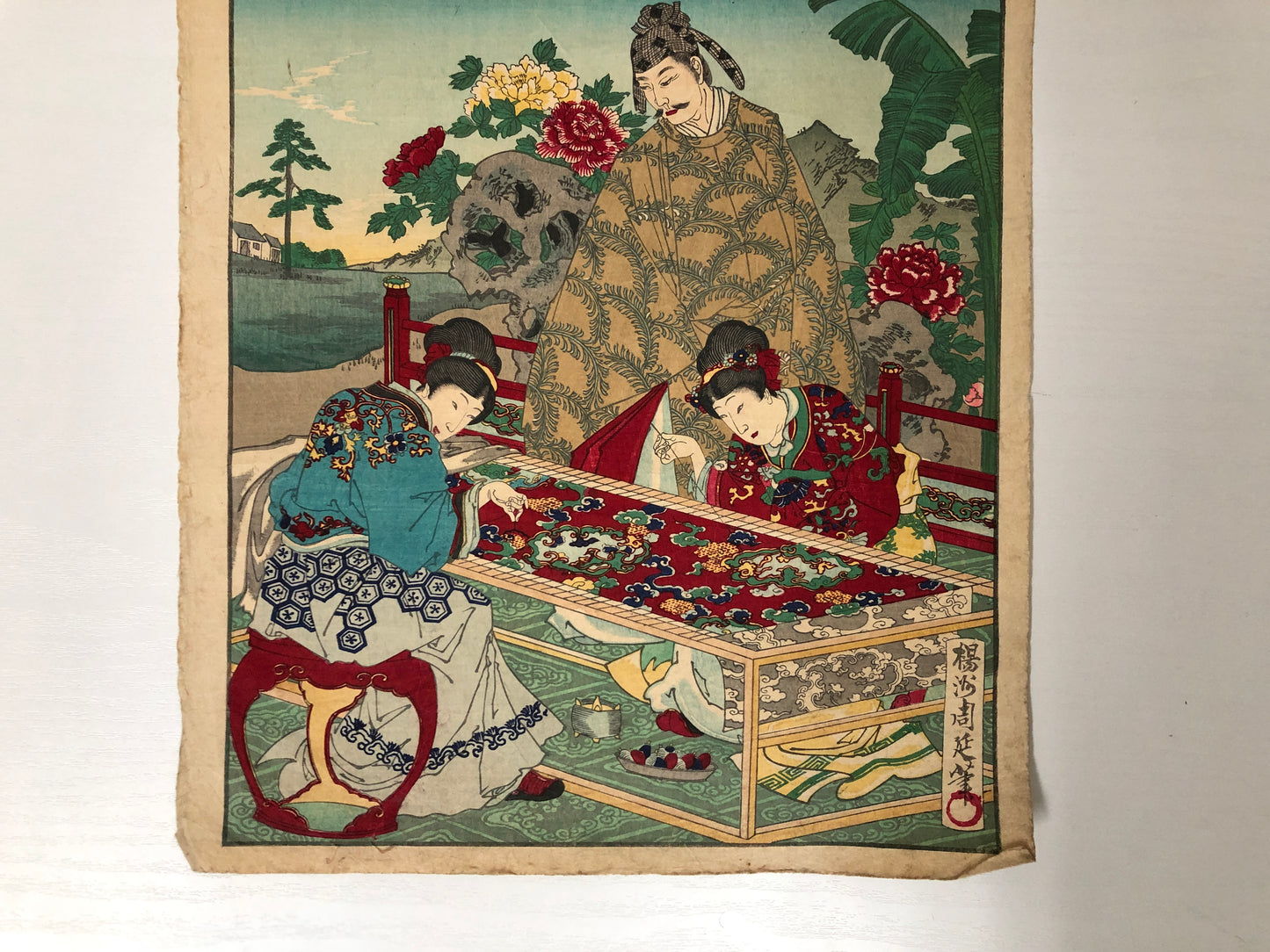 Y4014 WOODBLOCK PRINT Chikanobu sewing Japan Ukiyoe art interior antique decor