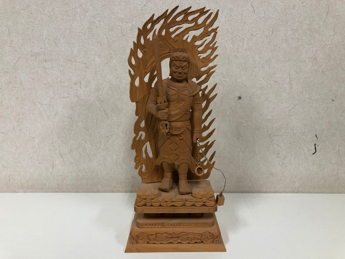 Y4018 STATUE Fudo Myoo Buddist God of Fire plain wood carving Japan antique