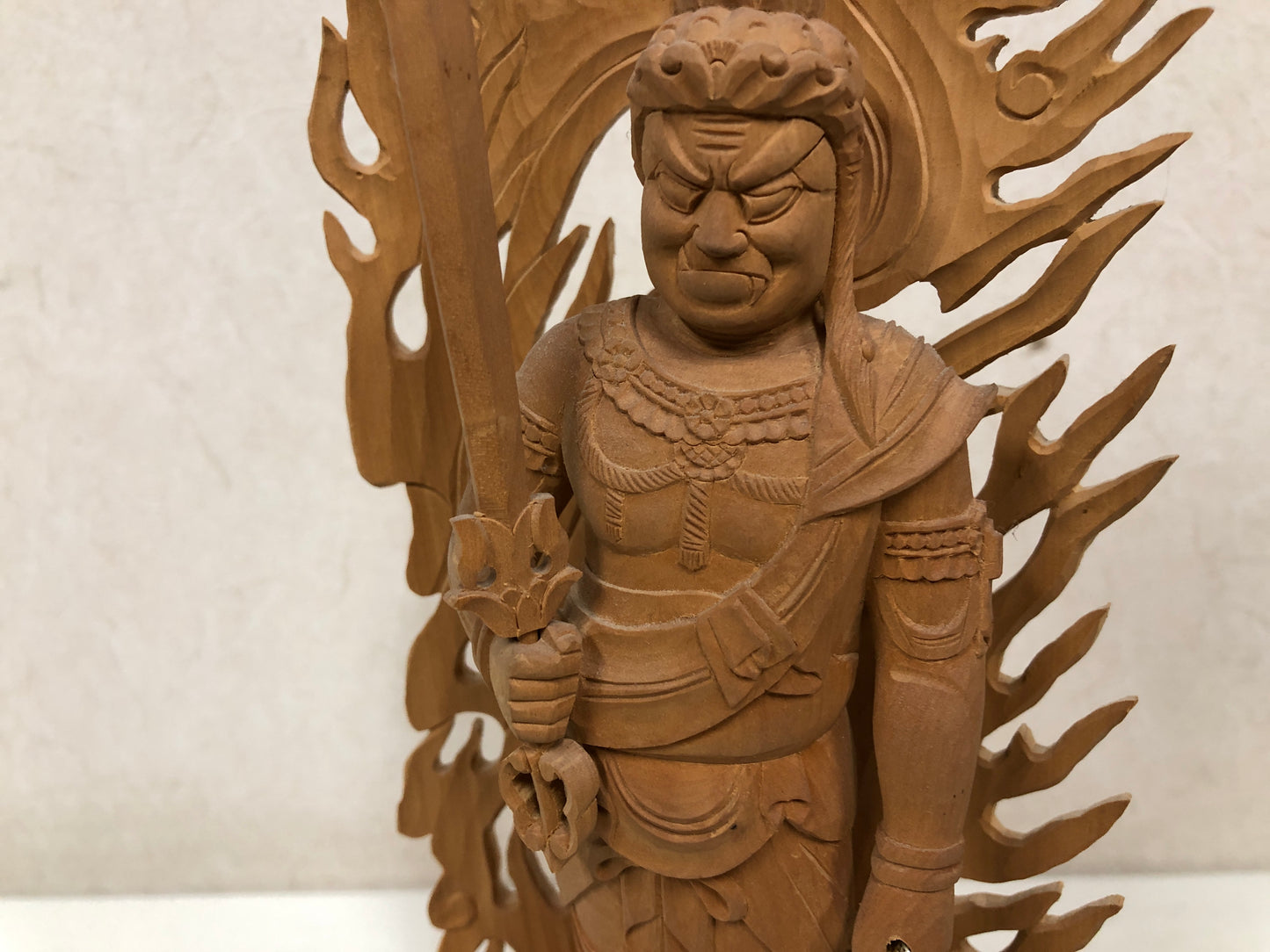 Y4018 STATUE Fudo Myoo Buddist God of Fire plain wood carving Japan antique