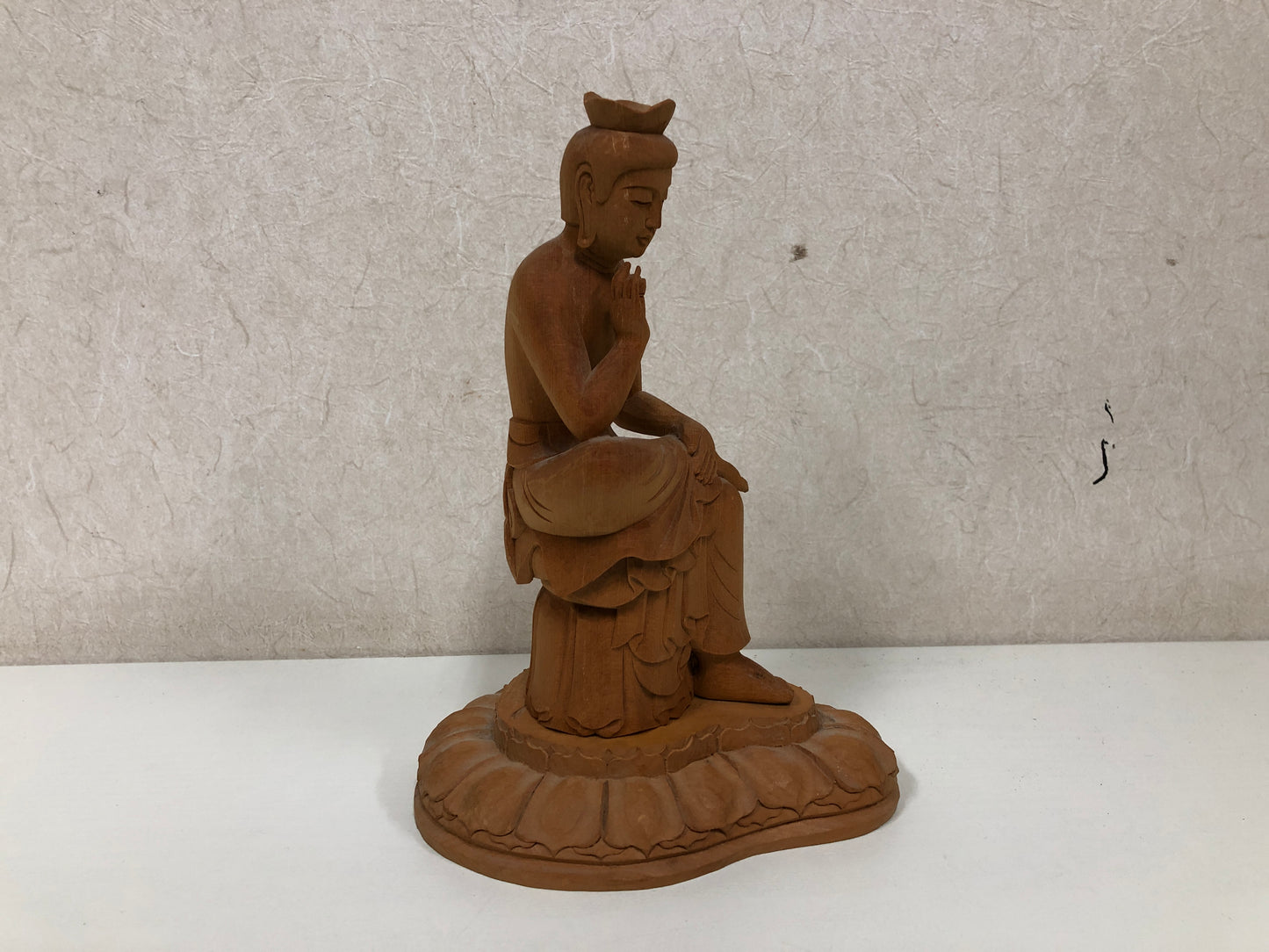 Y4019 STATUE Miroku Bosatsu plain wood carving Buddha figure Japan antique