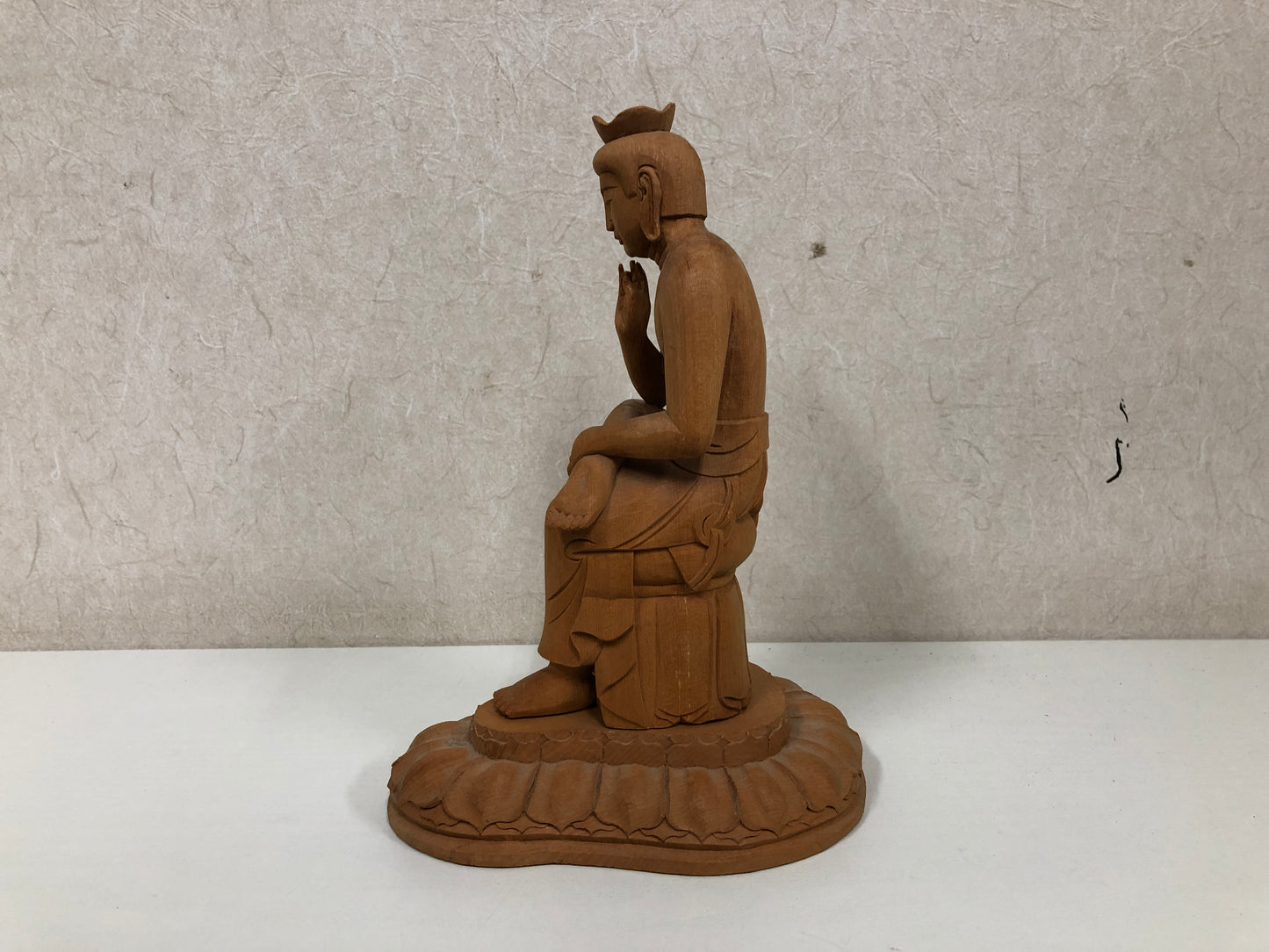 Y4019 STATUE Miroku Bosatsu plain wood carving Buddha figure Japan antique