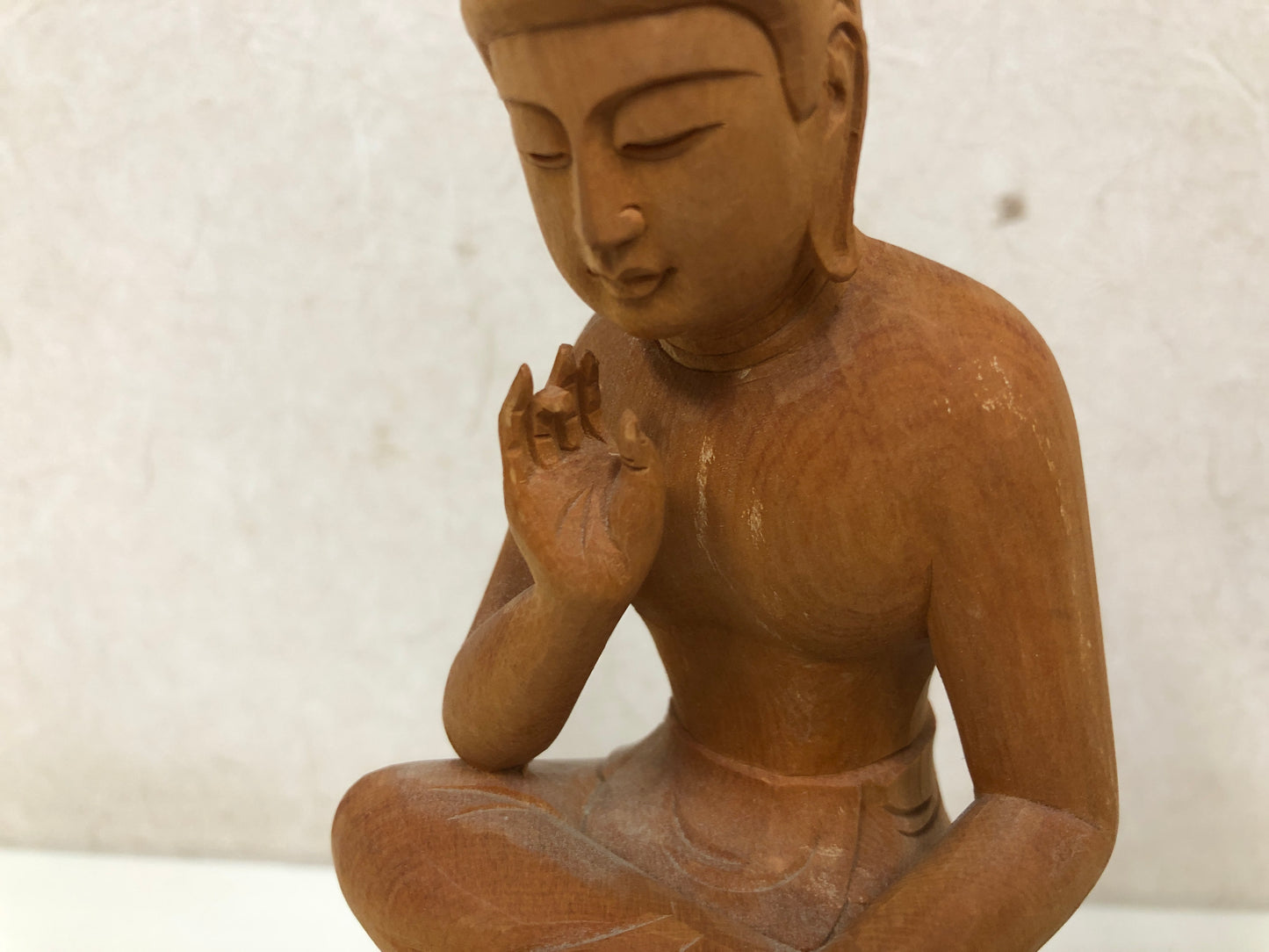 Y4019 STATUE Miroku Bosatsu plain wood carving Buddha figure Japan antique