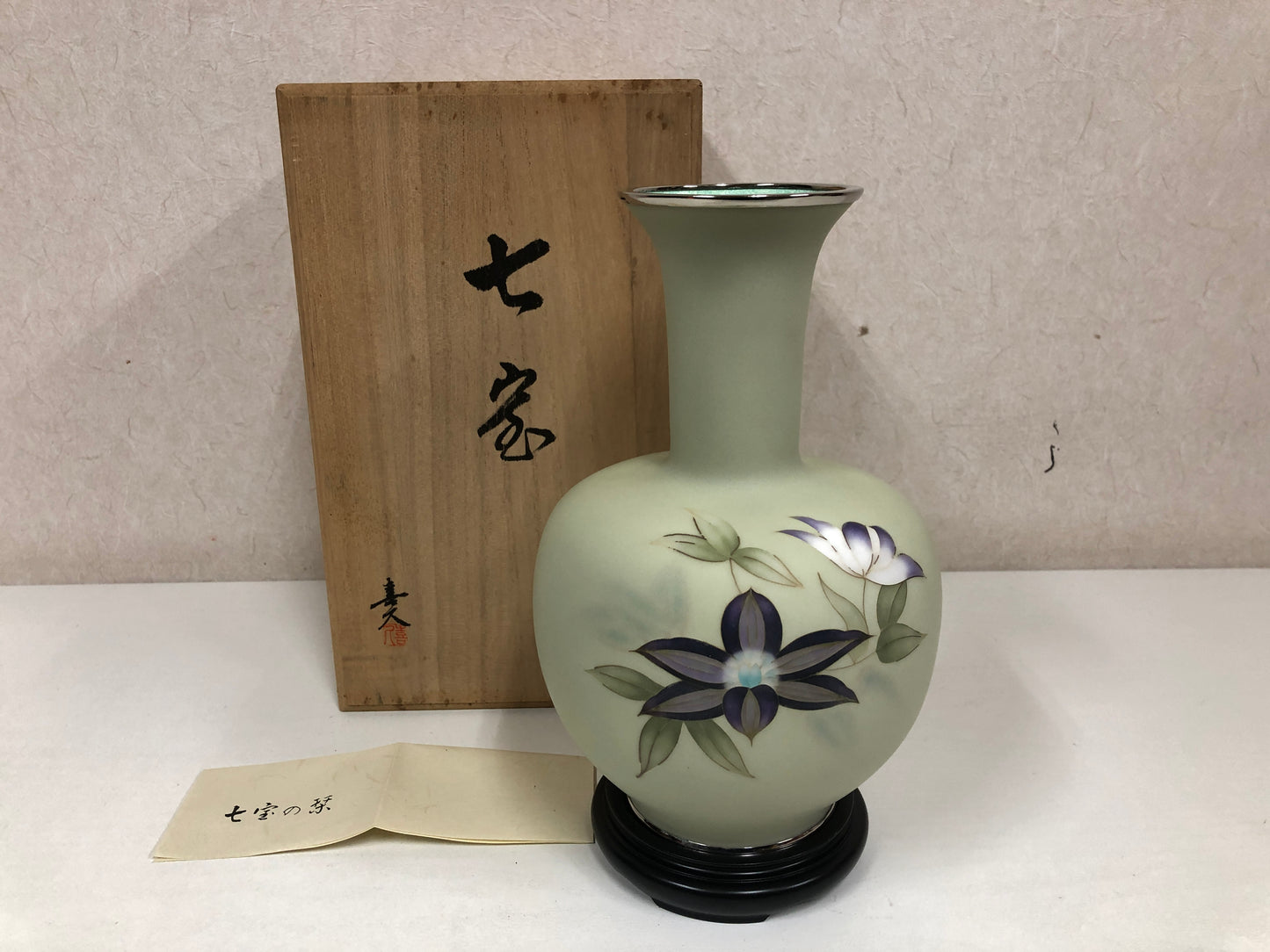 Y4028 FLOWER VASE Cloissone signed box Japan ikebana decor antique interior