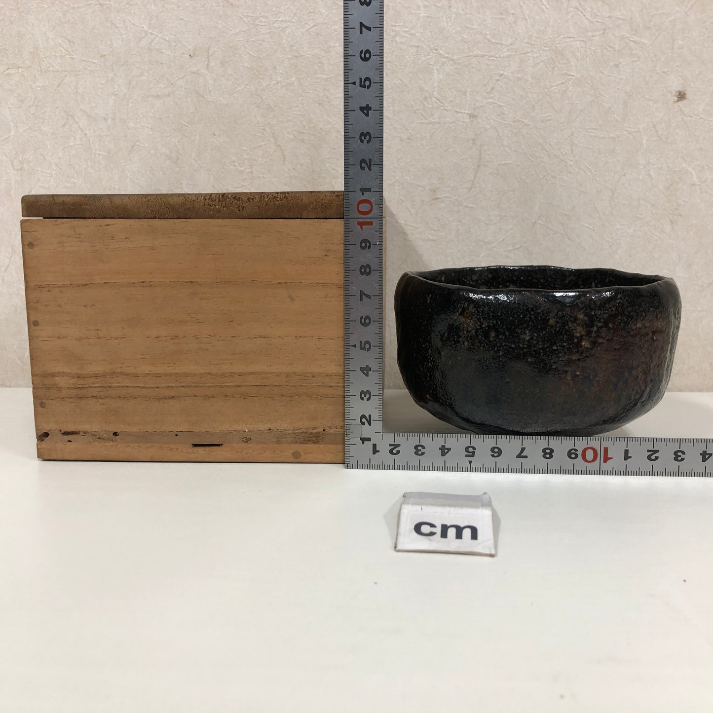 Y4040 CHAWAN Raku-ware Black box kintsugi Japan antique tea cremony pottery