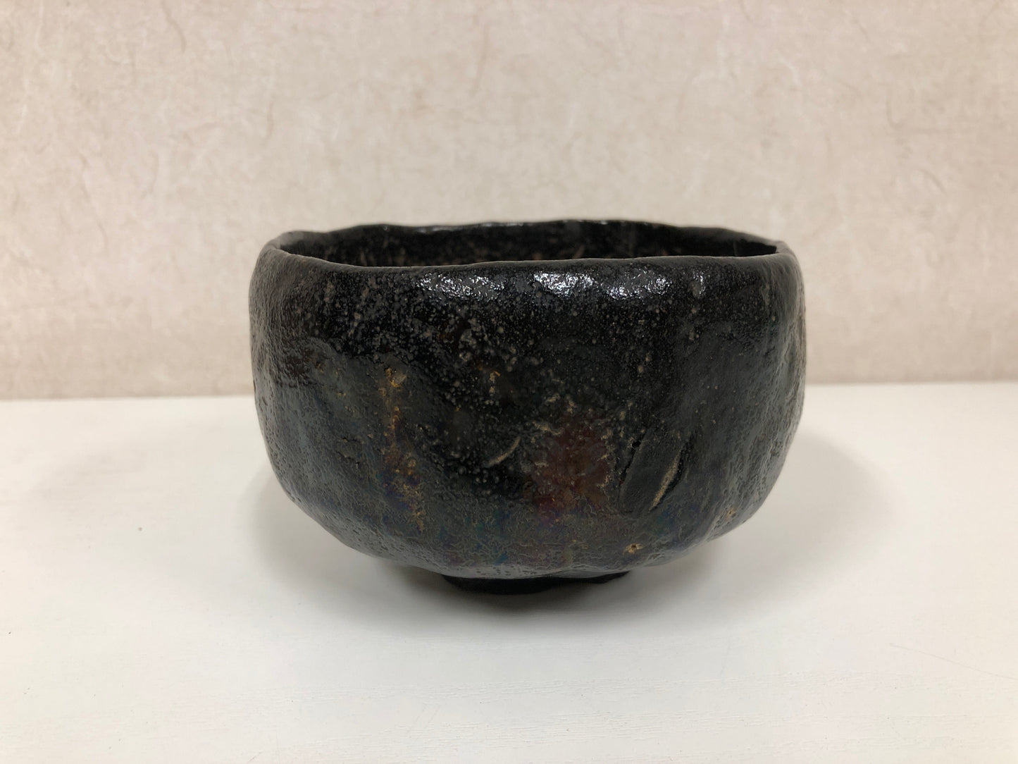 Y4040 CHAWAN Raku-ware Black box kintsugi Japan antique tea cremony pottery