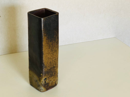 Y4070 FLOWER VASE Bizen-ware signed box square Japan ikebana decor antique