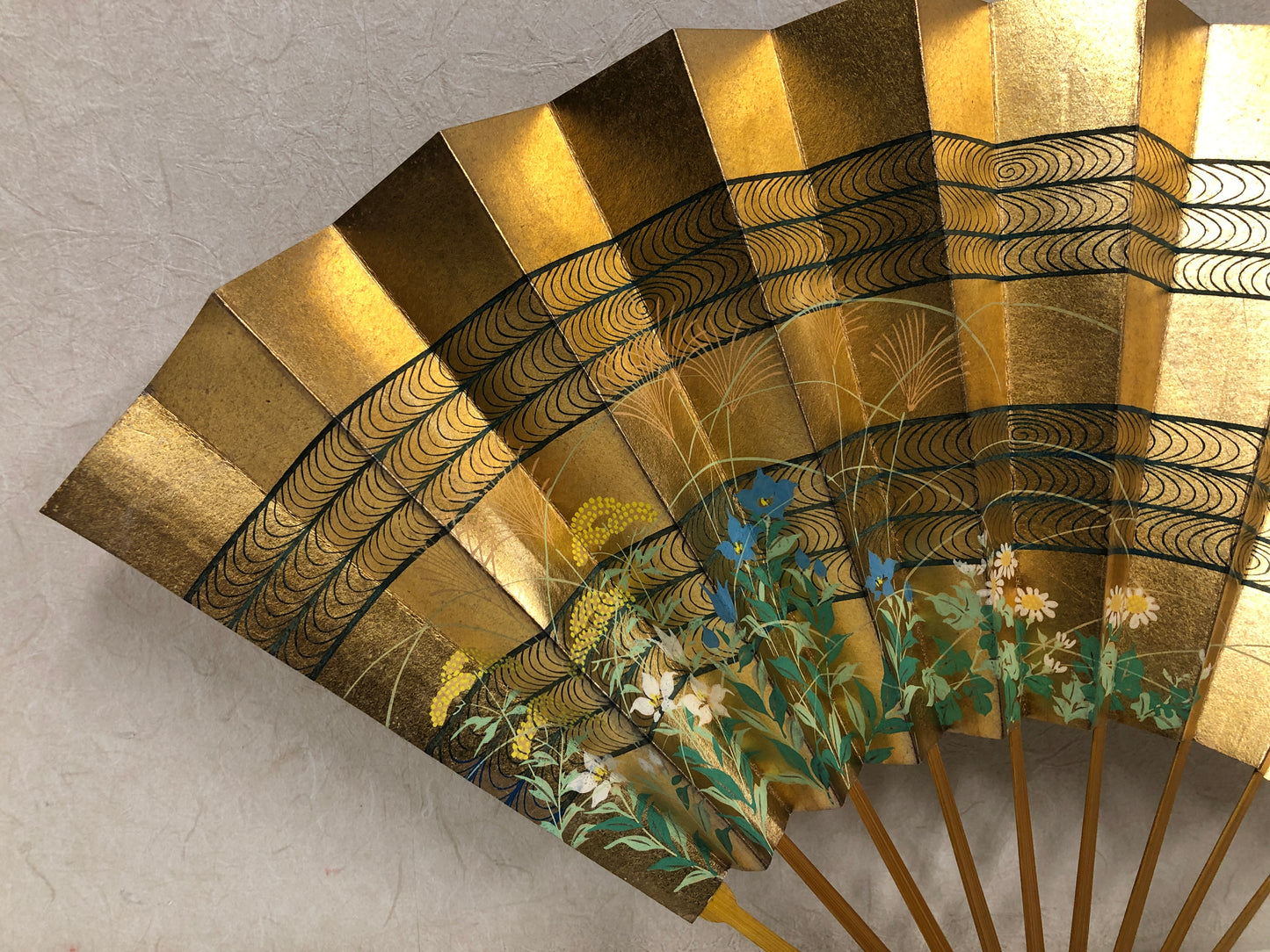 Y4077 SENSU Dancer's Fan flower Japan antique vintage kimono accessory