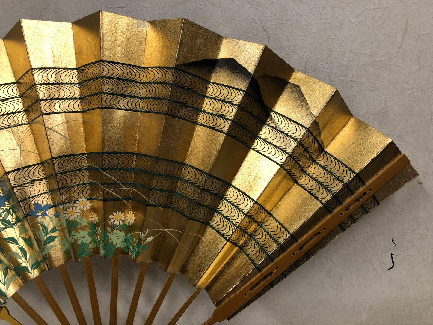 Y4077 SENSU Dancer's Fan flower Japan antique vintage kimono accessory