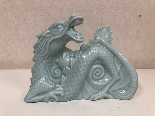 Y4088 OKIMONO Celadon Dragon figure ceramic Japan antique vintage decor interior