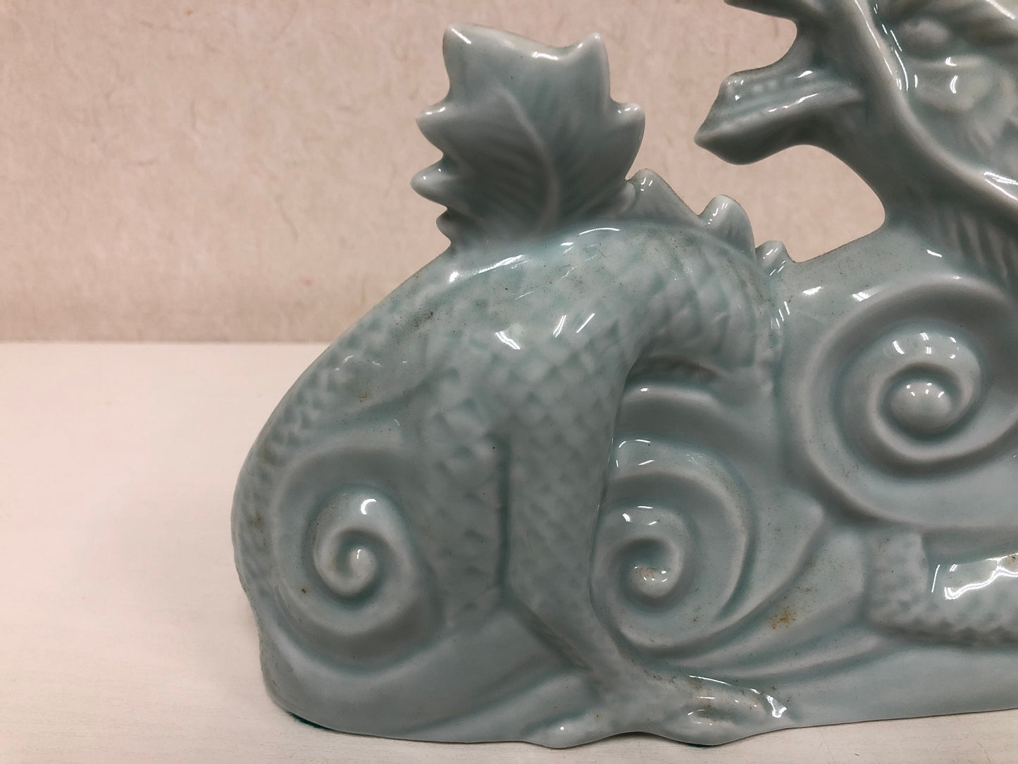 Y4088 OKIMONO Celadon Dragon figure ceramic Japan antique vintage decor interior