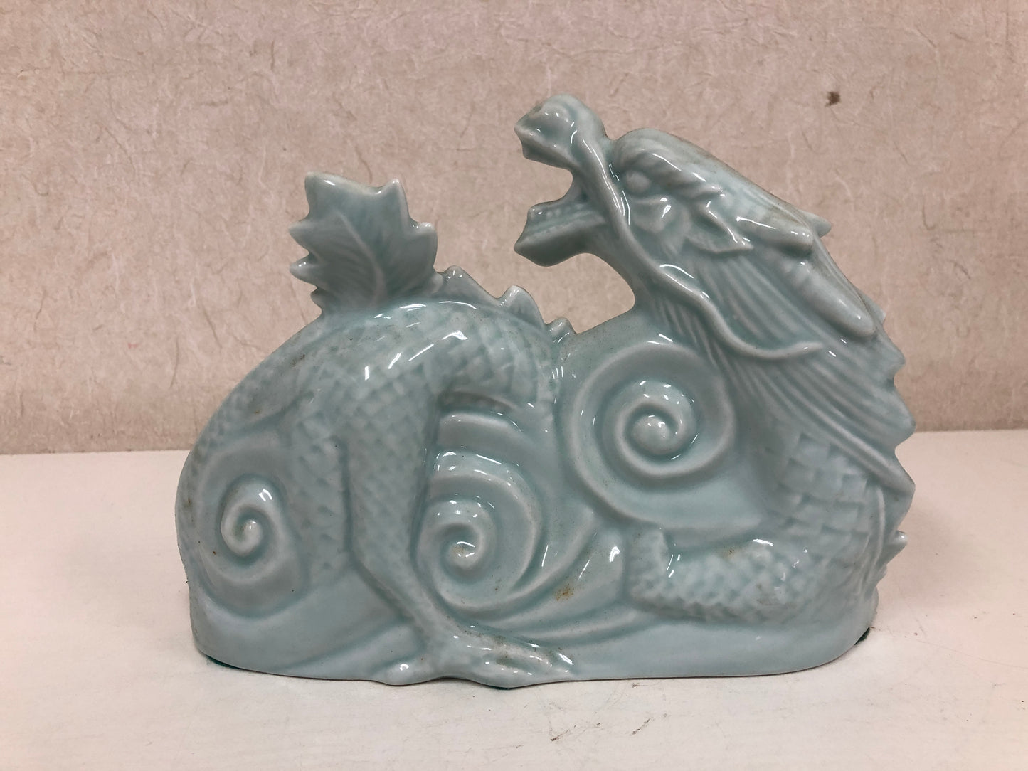 Y4088 OKIMONO Celadon Dragon figure ceramic Japan antique vintage decor interior