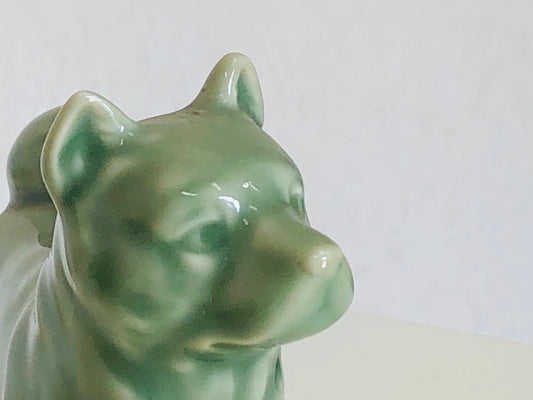 Y4090 OKIMONO Celadon Dog figure ceramic figurine Japan antique vintage decor