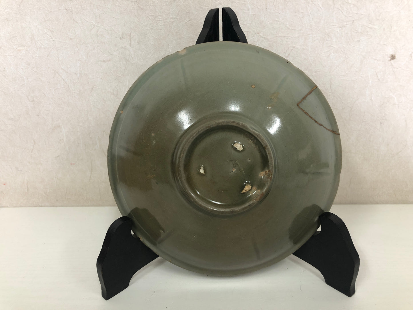 Y4105 CHAWAN Celadon kintsugi box Japan antique tea ceremony pottery bowl