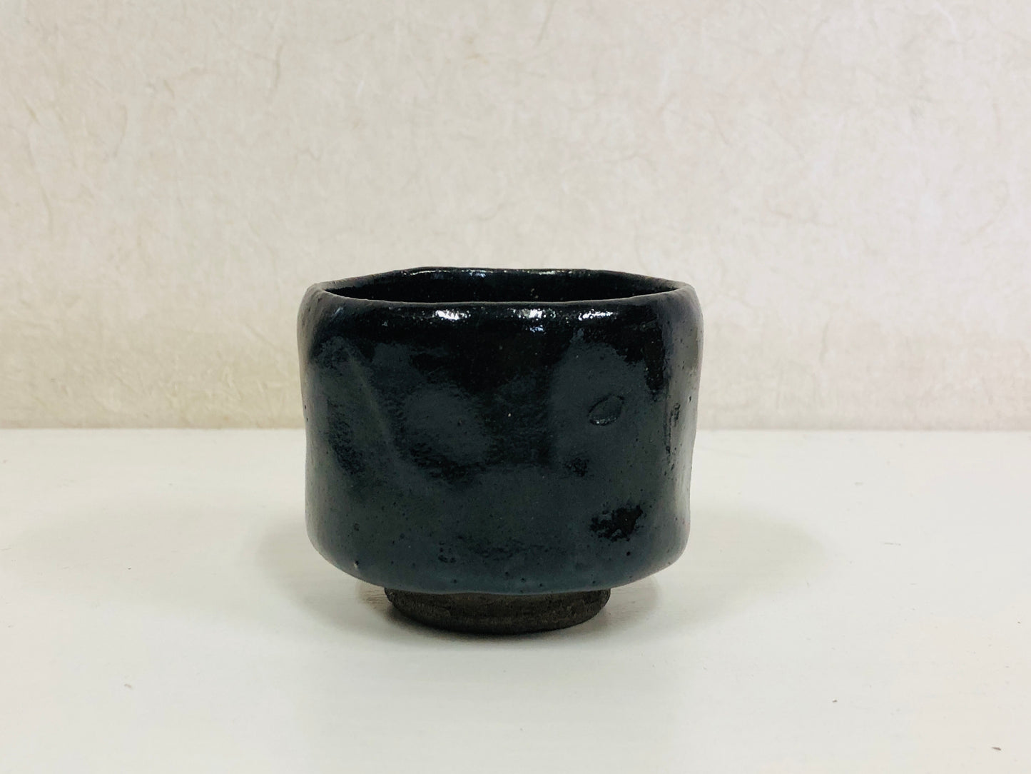 Y4106 CHAWAN Raku-ware Black signed bag Japan antique tea ceremony pottery bowl