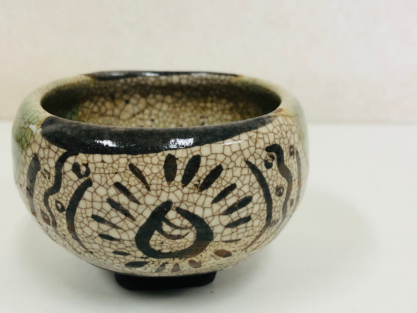 Y4107 CHAWAN Oribe-ware signed bag Japan antique tea ceremony pottery bowl