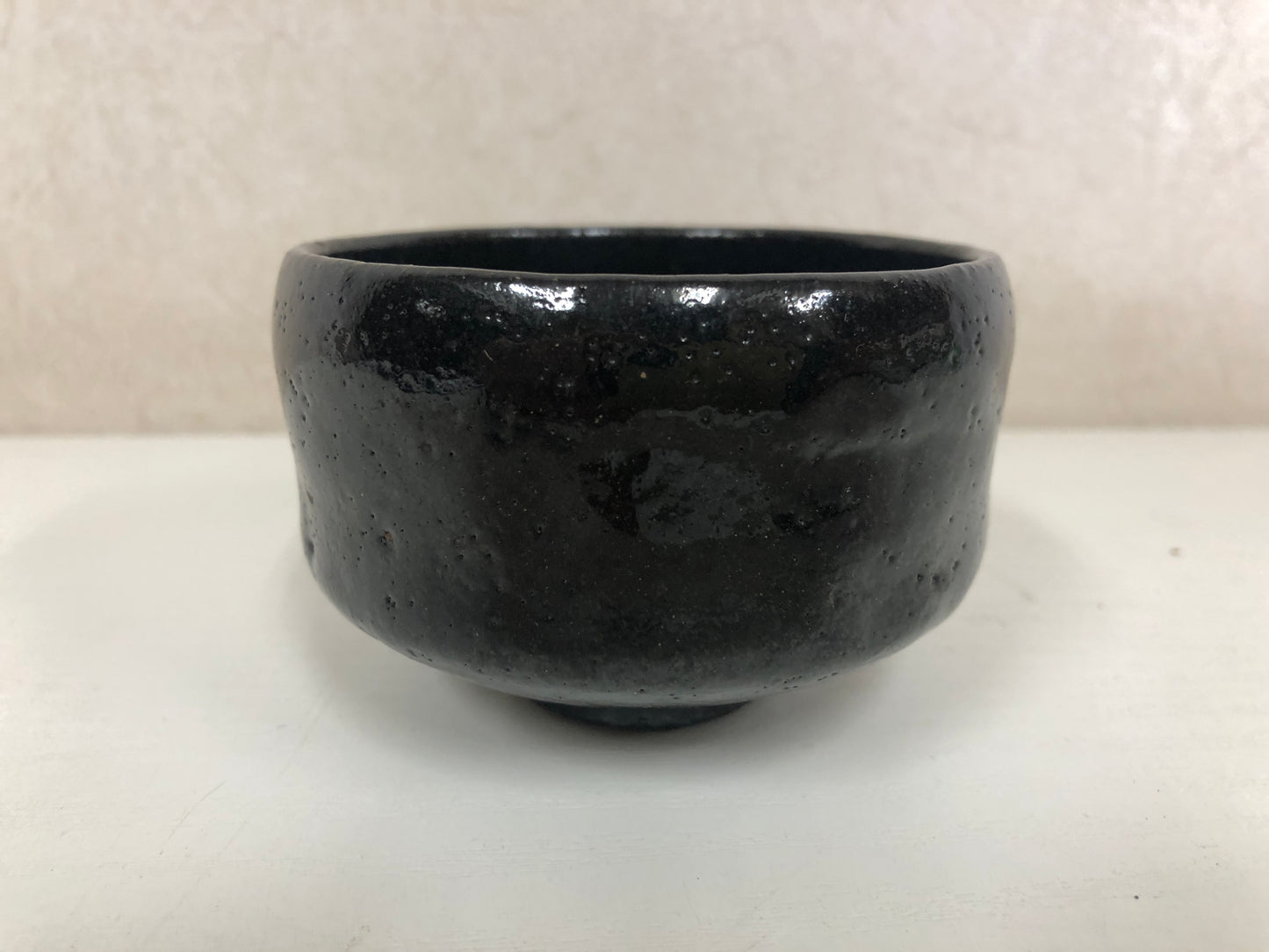Y4109 CHAWAN Raku-ware Black travel Japan antique tea ceremony pottery bowl