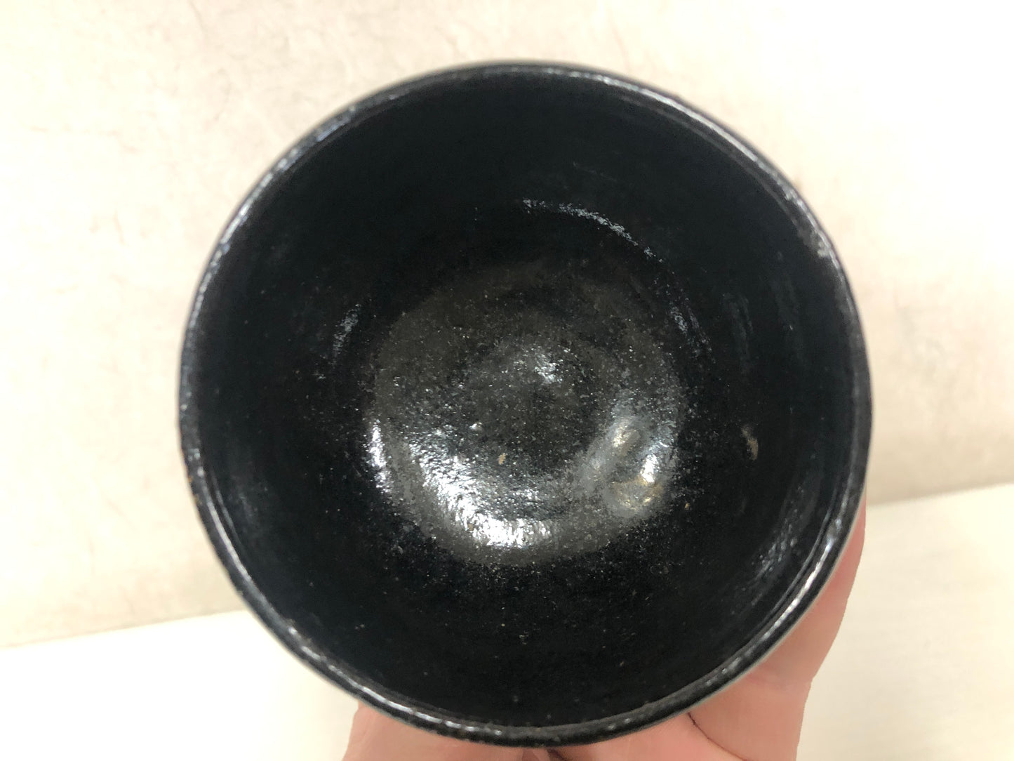 Y4109 CHAWAN Raku-ware Black travel Japan antique tea ceremony pottery bowl