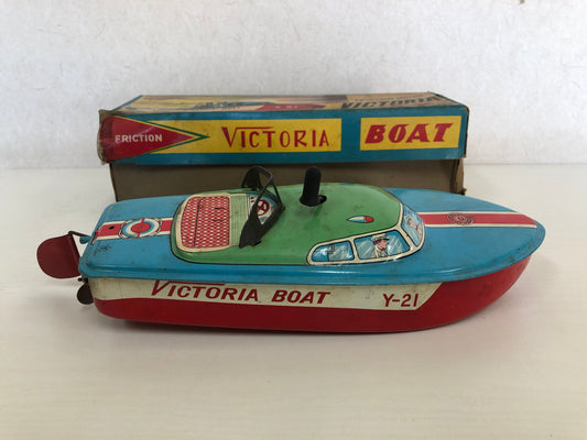 Y4140 TIN TOY Yonezawa Boat motorboat ship speedboat box Japan antique vintage