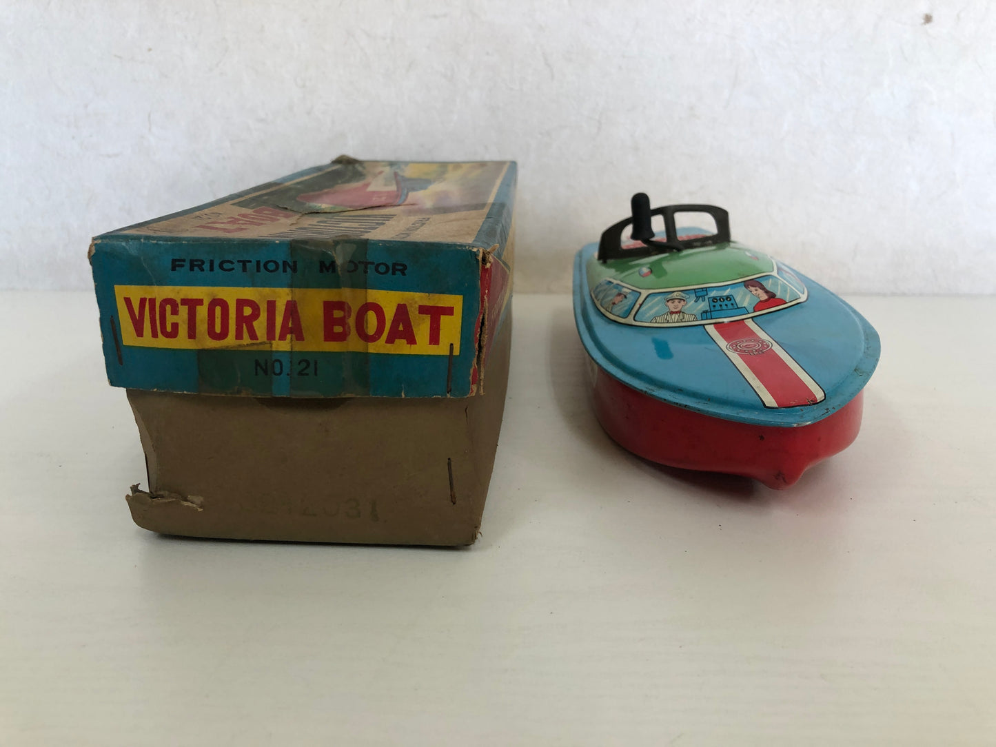 Y4140 TIN TOY Yonezawa Boat motorboat ship speedboat box Japan antique vintage