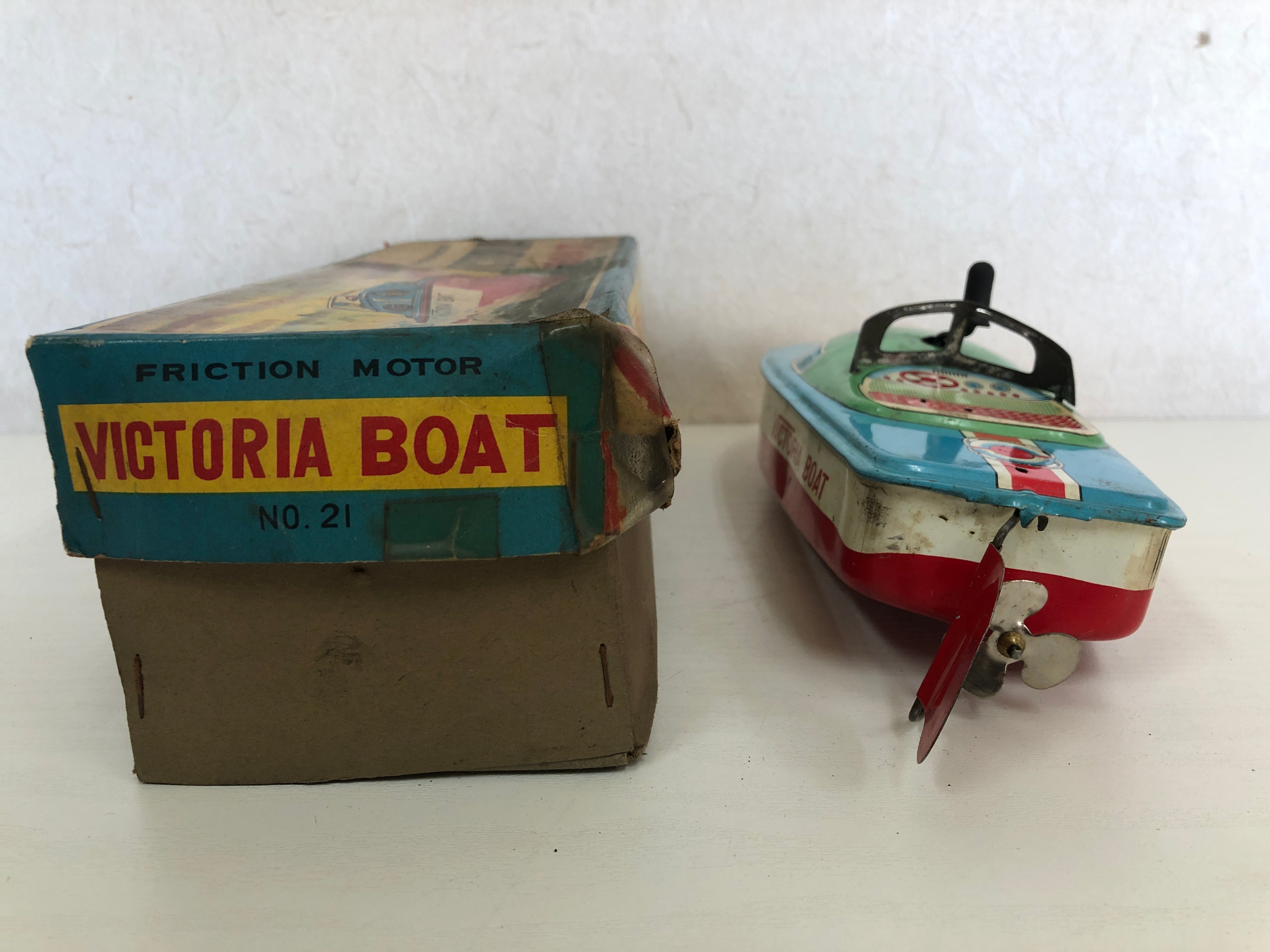 Y4140 TIN TOY Yonezawa Boat motorboat ship speedboat box Japan antique  vintage