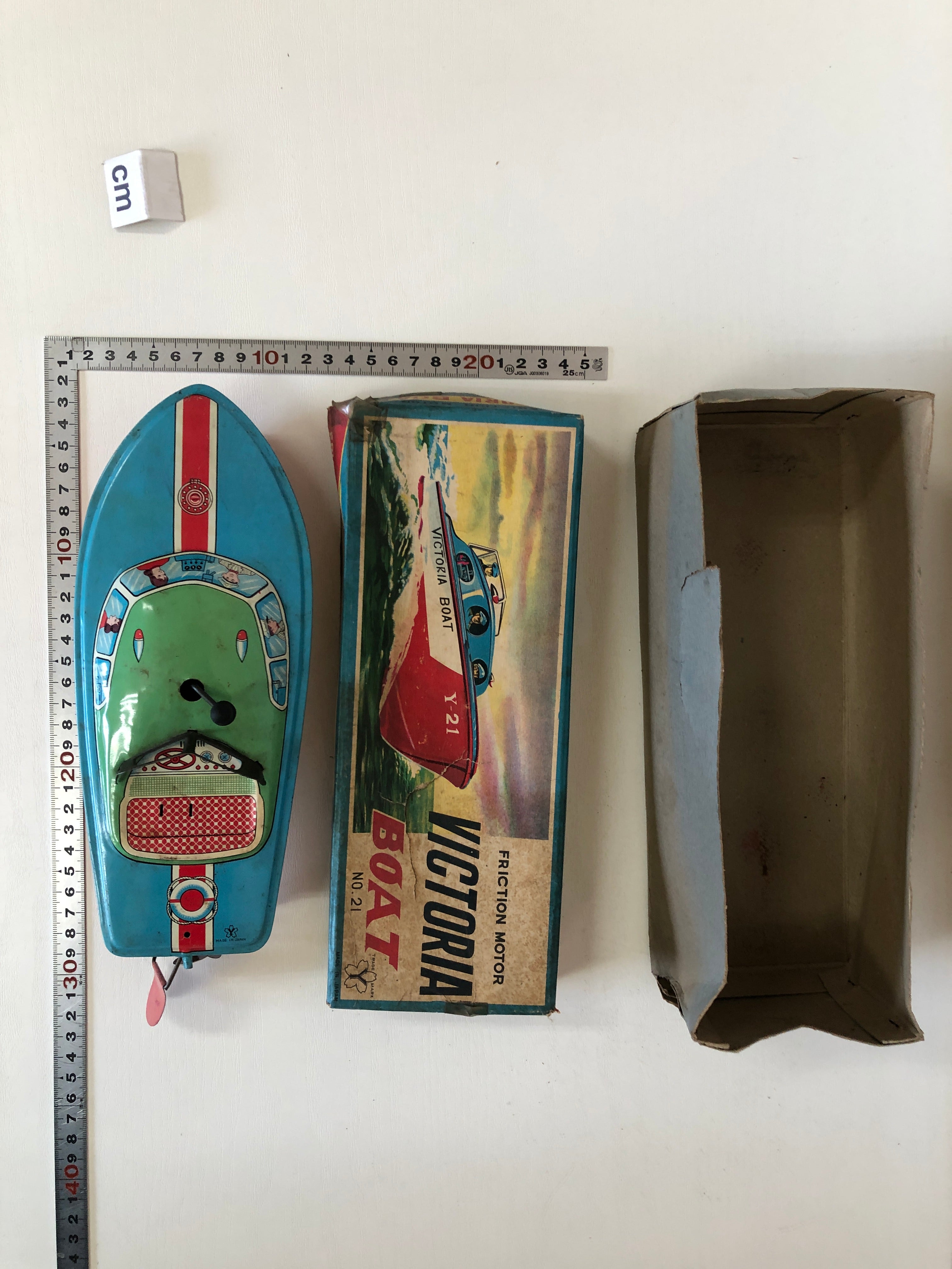 Y4140 TIN TOY Yonezawa Boat motorboat ship speedboat box Japan antique  vintage