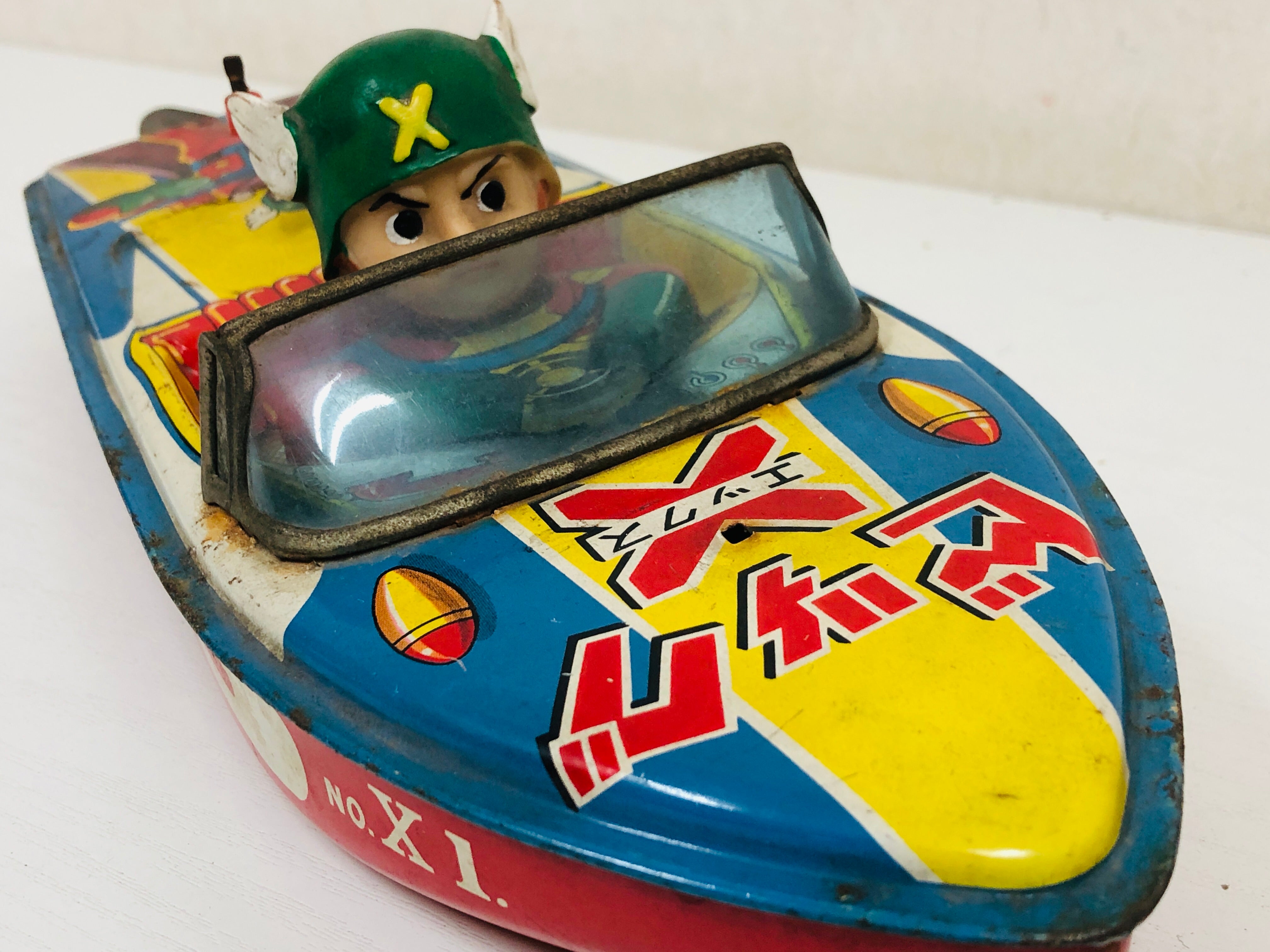 Vintage 1930's Small Lindstrom Tin Litho Toy Wind Up Speed Boat