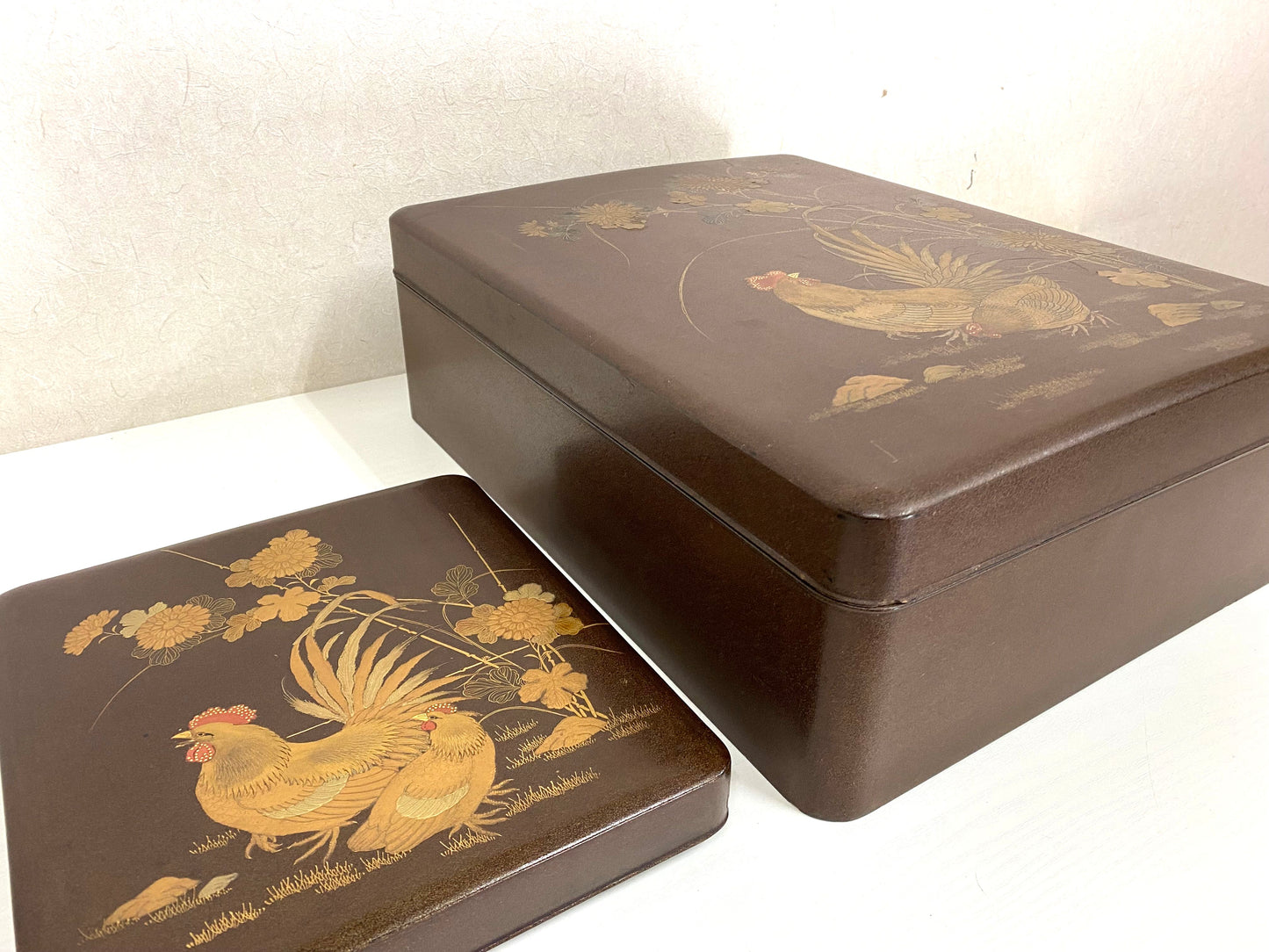 Y4170 BOX Makie Letter Suzuri case Set flower bird Japan antique vintage storage