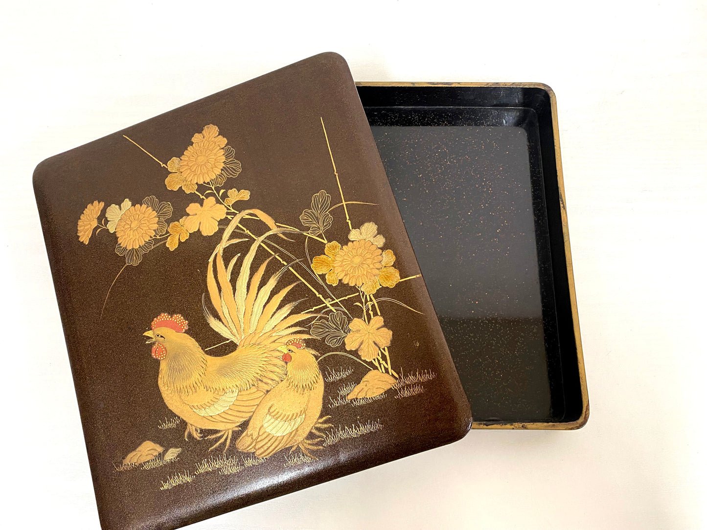 Y4170 BOX Makie Letter Suzuri case Set flower bird Japan antique vintage storage