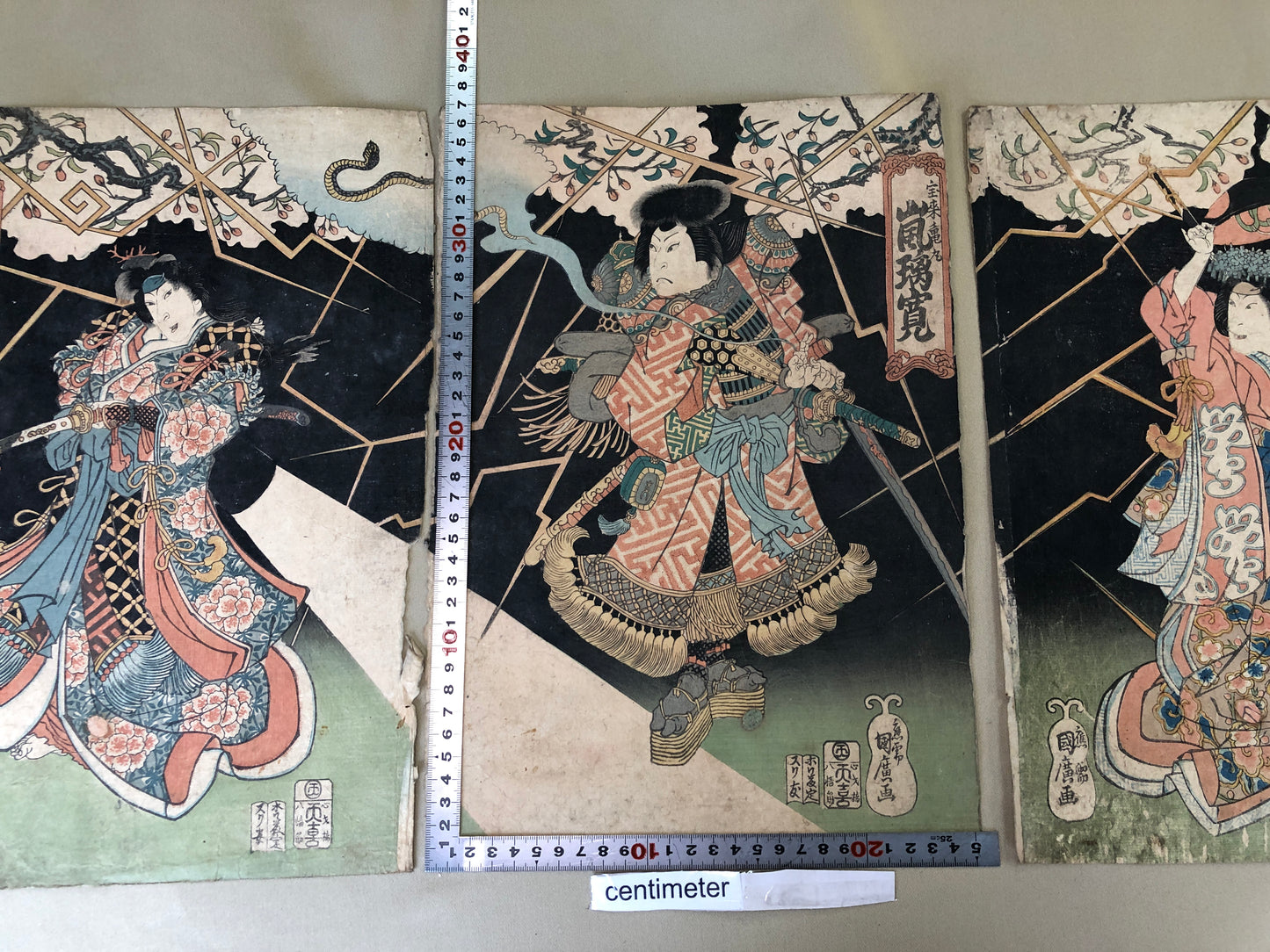 Y4190 WOODBLOCK PRINT Kunihiro actor triptych Japan Ukiyoe art interior antique