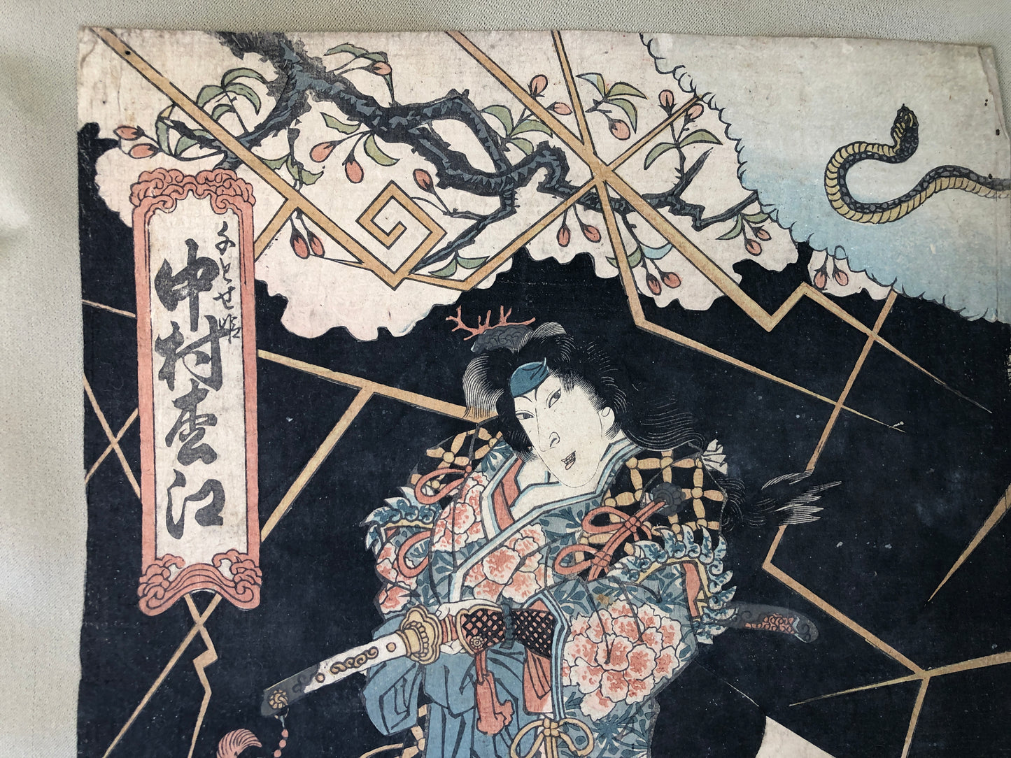 Y4190 WOODBLOCK PRINT Kunihiro actor triptych Japan Ukiyoe art interior antique