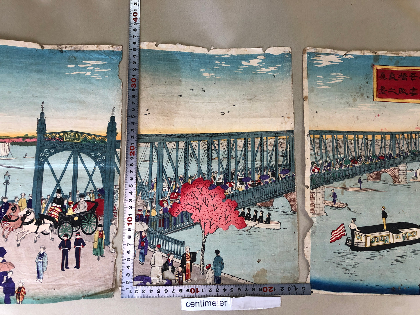 Y4194 WOODBLOCK PRINT Tankei Tokyo famous spots triptych Japan Ukiyoe antique