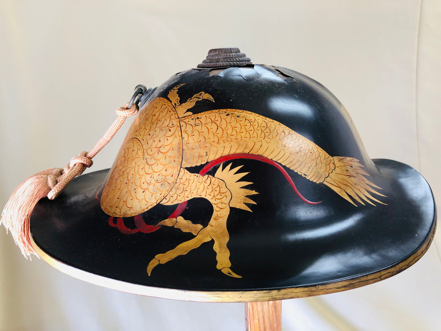 Y4216 JINGASA armor helmet Dragon Makie samurai busho Japanese antique vintage