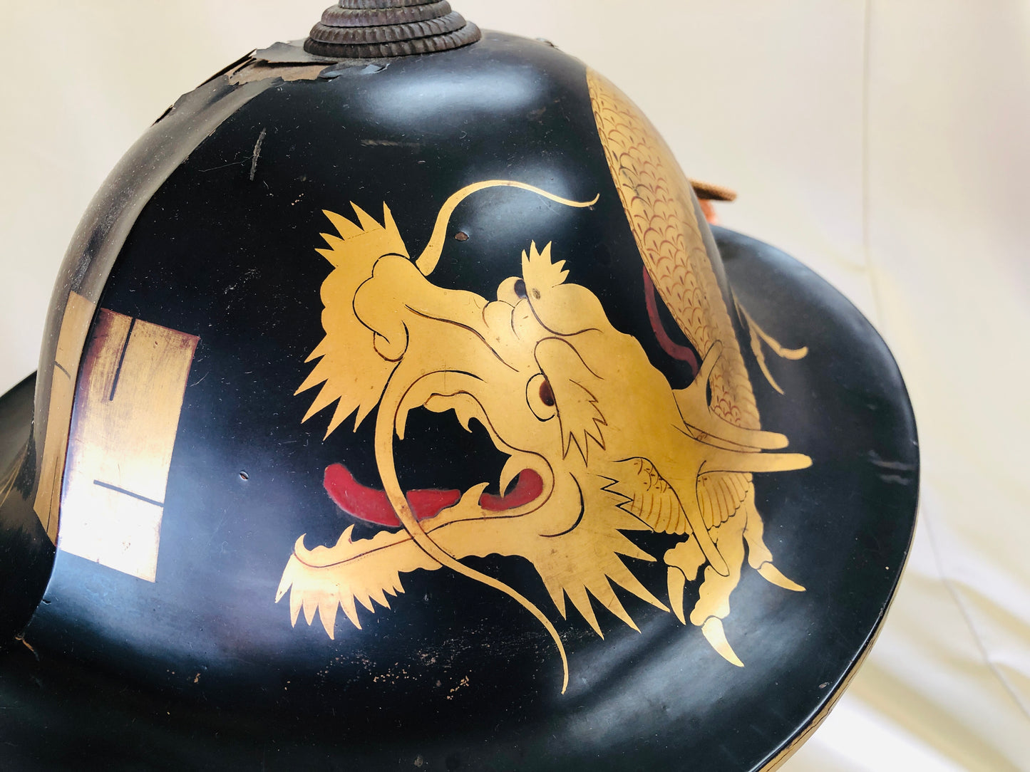 Y4216 JINGASA armor helmet Dragon Makie samurai busho Japanese antique vintage