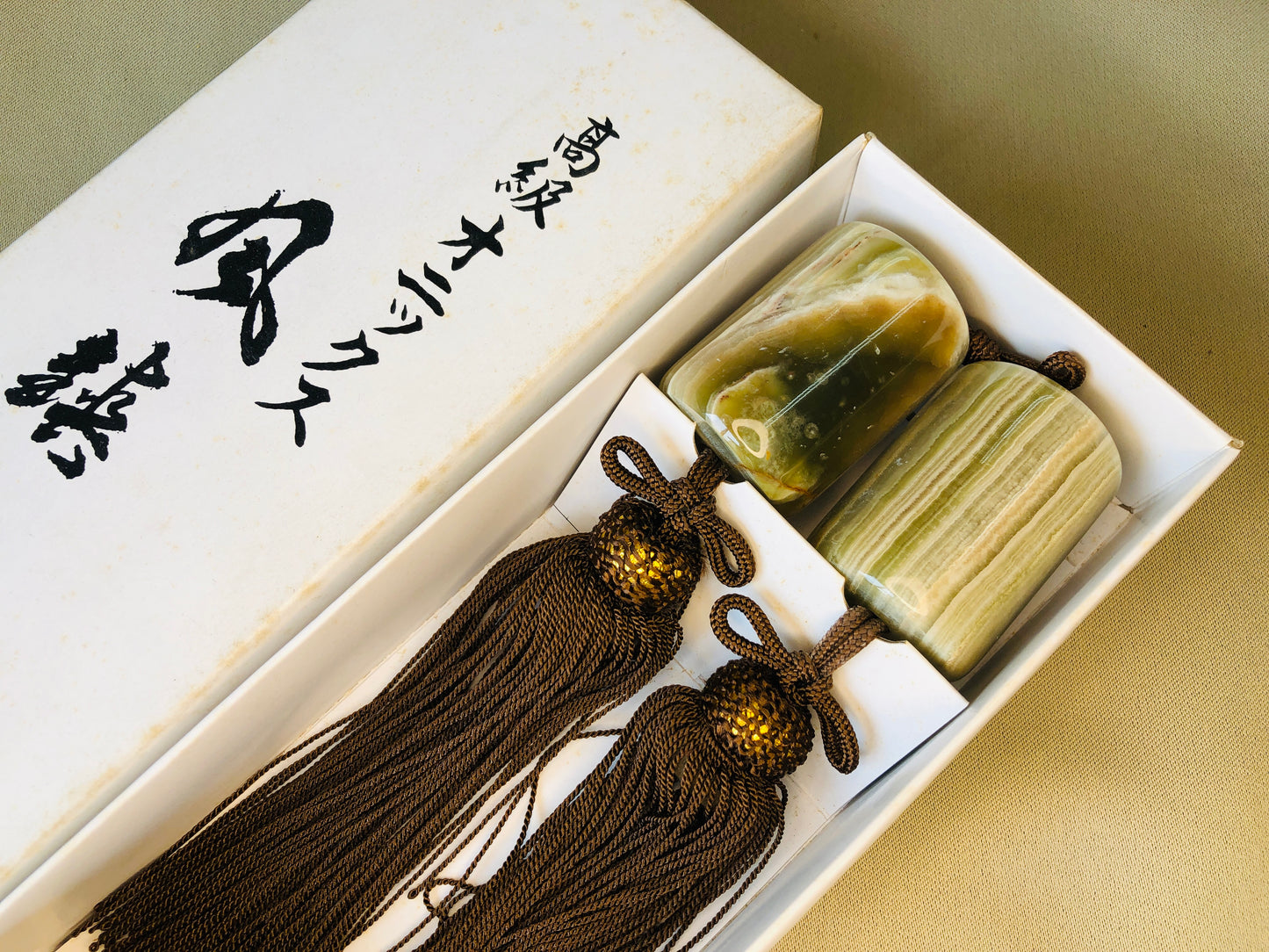 Y4243 FUCHIN onyx tassels box ornament Japanese kakejiku Hanging Scroll Weight