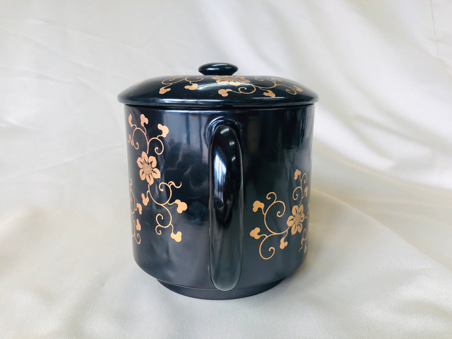 Y4246 TEA POT Makie flower arabesque black teapot Japan antique vintage table
