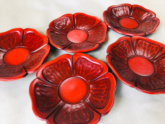 Y4256 DISH Chataku saucer Lacquer cup holder flower set of 5 box Japan antique