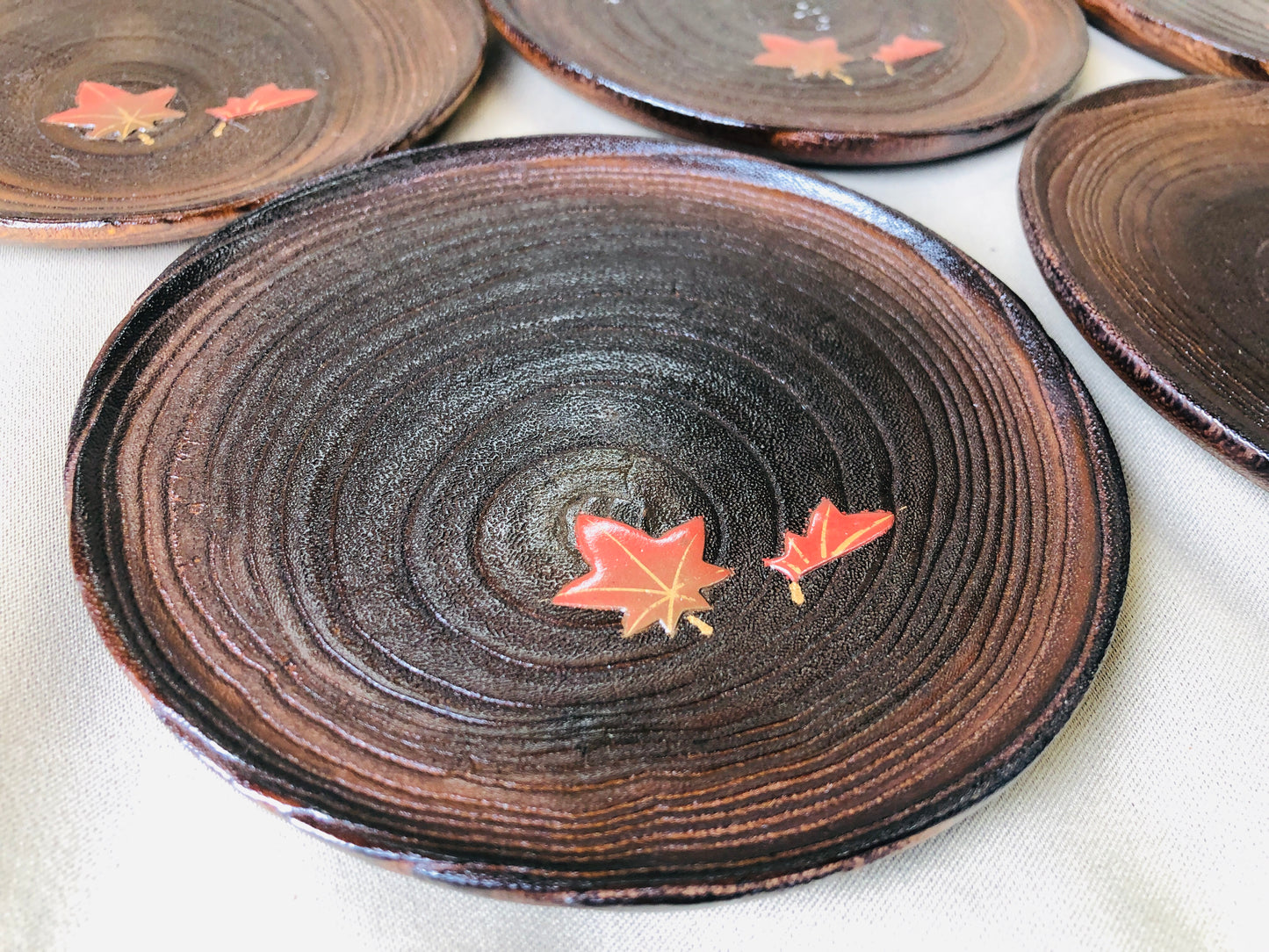 Y4257 DISH Autumn leaves lacquer work box Japan antique tableware vintage plate