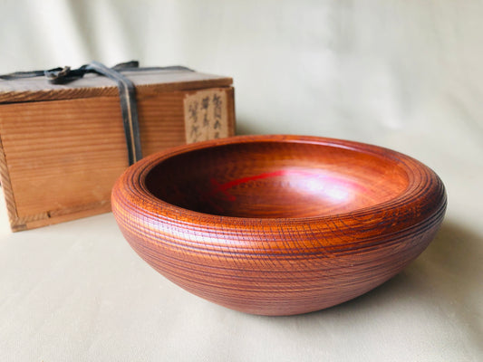 Y4278 BOWL wood confectionery container signed box Japan antique vintage