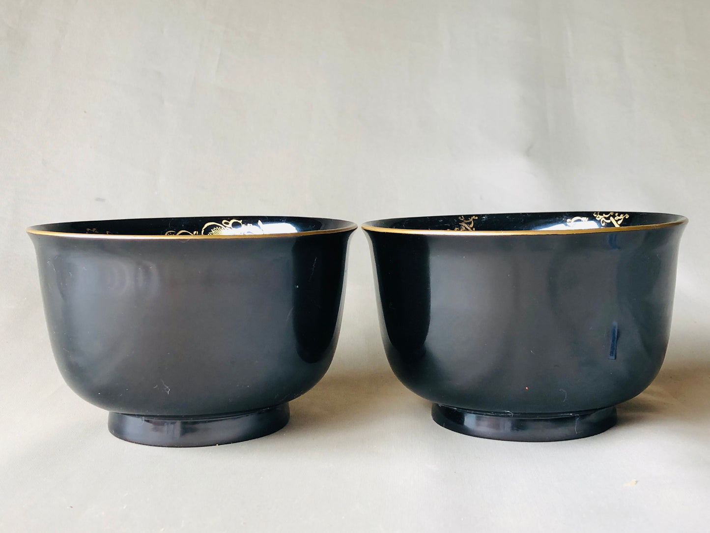 Y4280 HAISEN Chinkin Makie gold inlay Wash Basin pair bowl Japan antique vintage