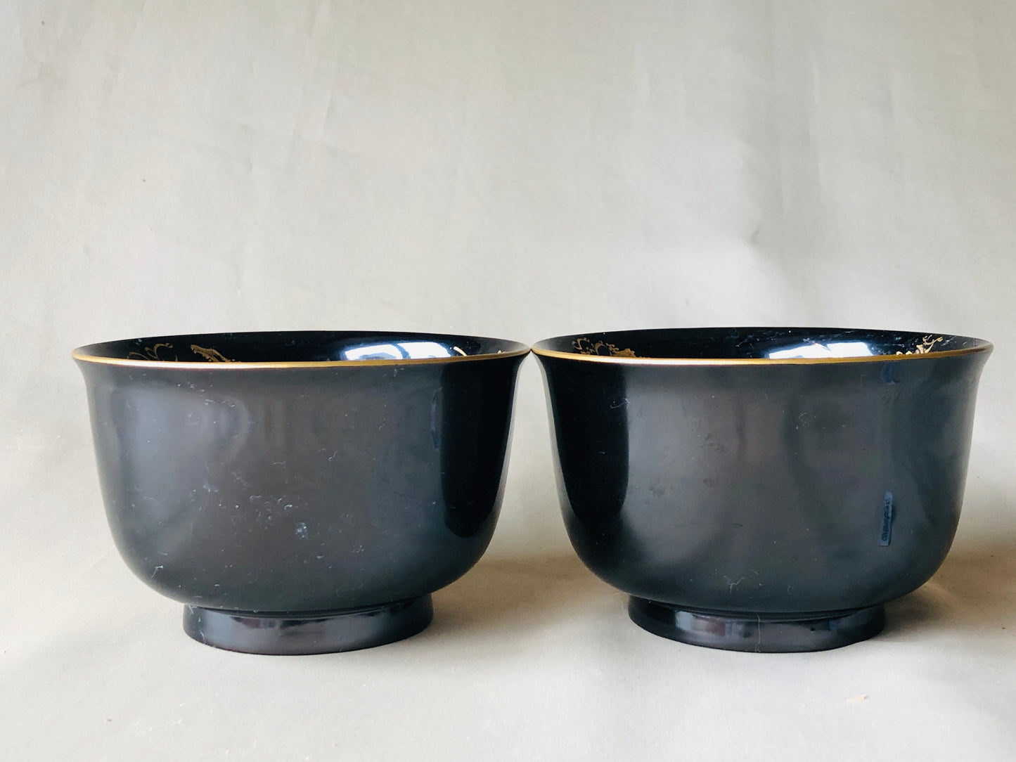 Y4280 HAISEN Chinkin Makie gold inlay Wash Basin pair bowl Japan antique vintage