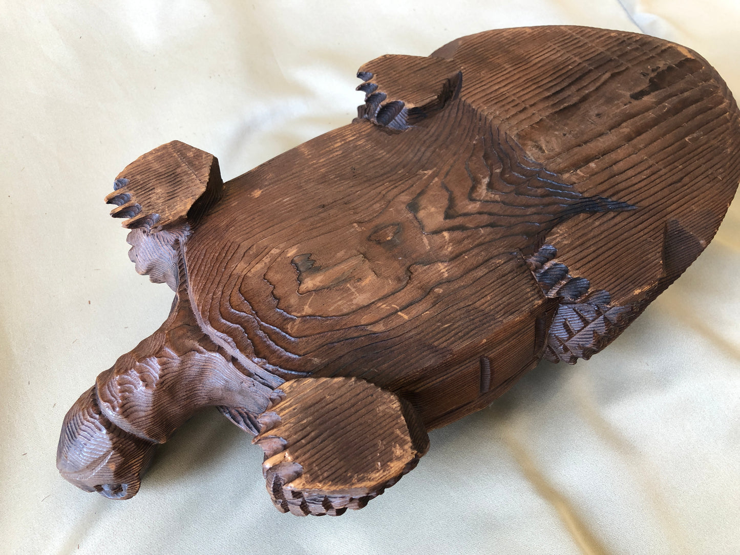 Y4288 OKIMONO wood carving Parent Child Turtle figure Japan antique vintage