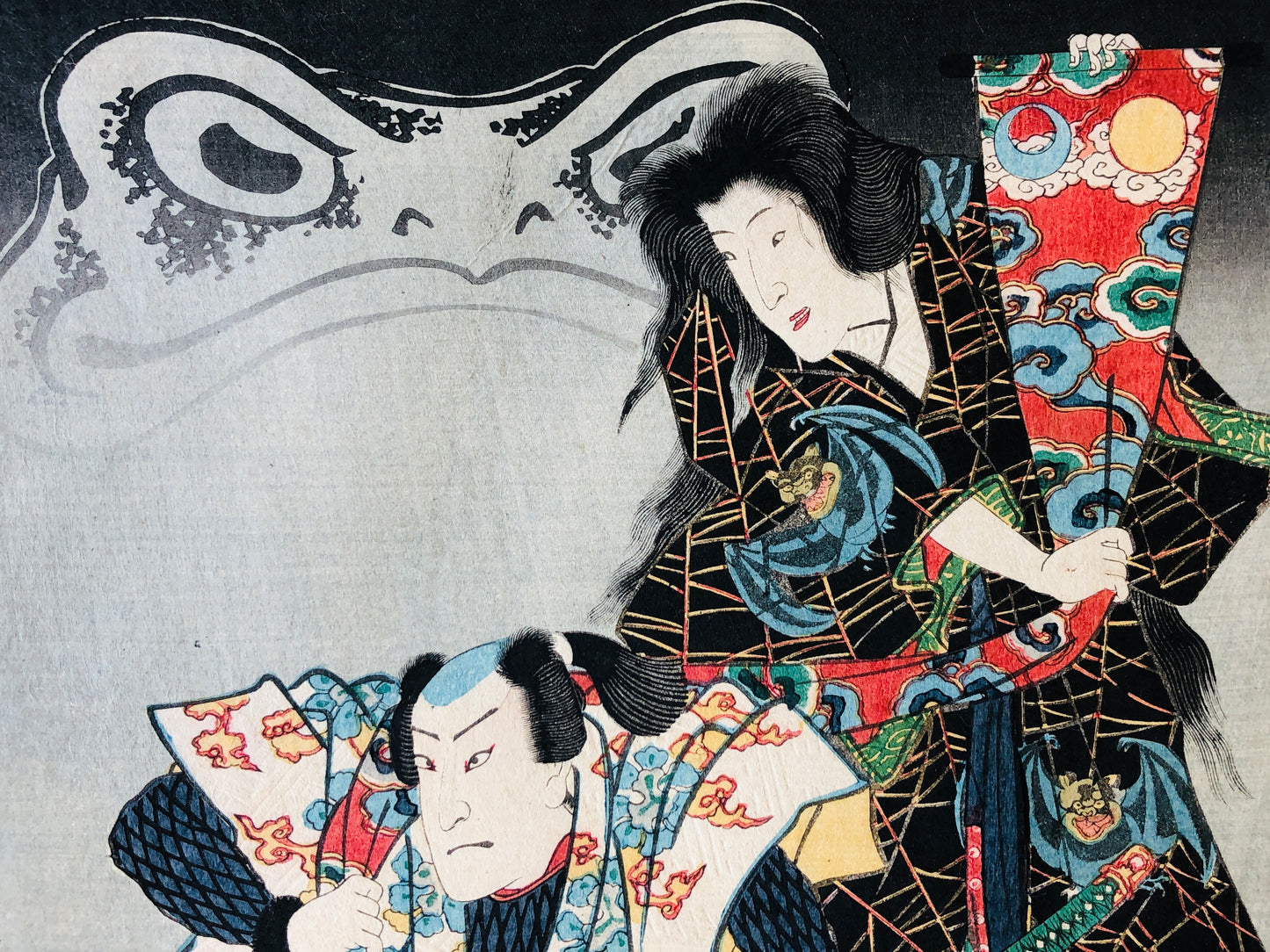 Y4292 WOODBLOCK PRINT Toyokuni frog actor Japan Ukiyoe art antique vintage decor